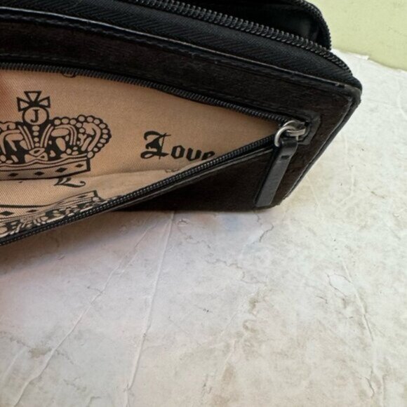 Juicy Couture Y2K Velour Leather Zippy Zip Around Wallet Embroidered Logo Clutch - Picture 14 of 16